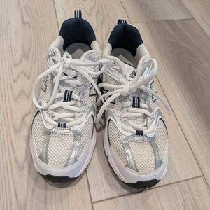 New Balance Kids White and Navy Sneakers